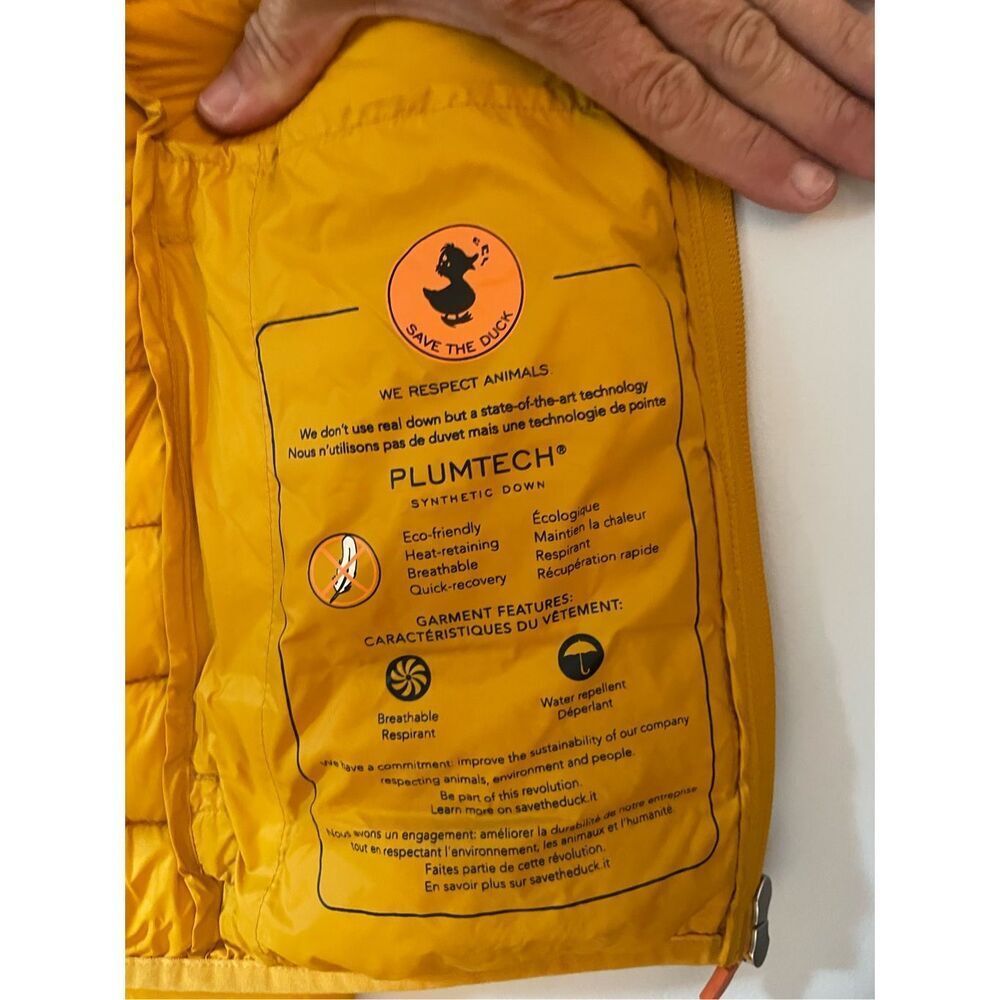 Save the Duck Mustard , XL. Lightweight Hooded Puffer. Cruelty Free. Packable - Picture 13 of 16